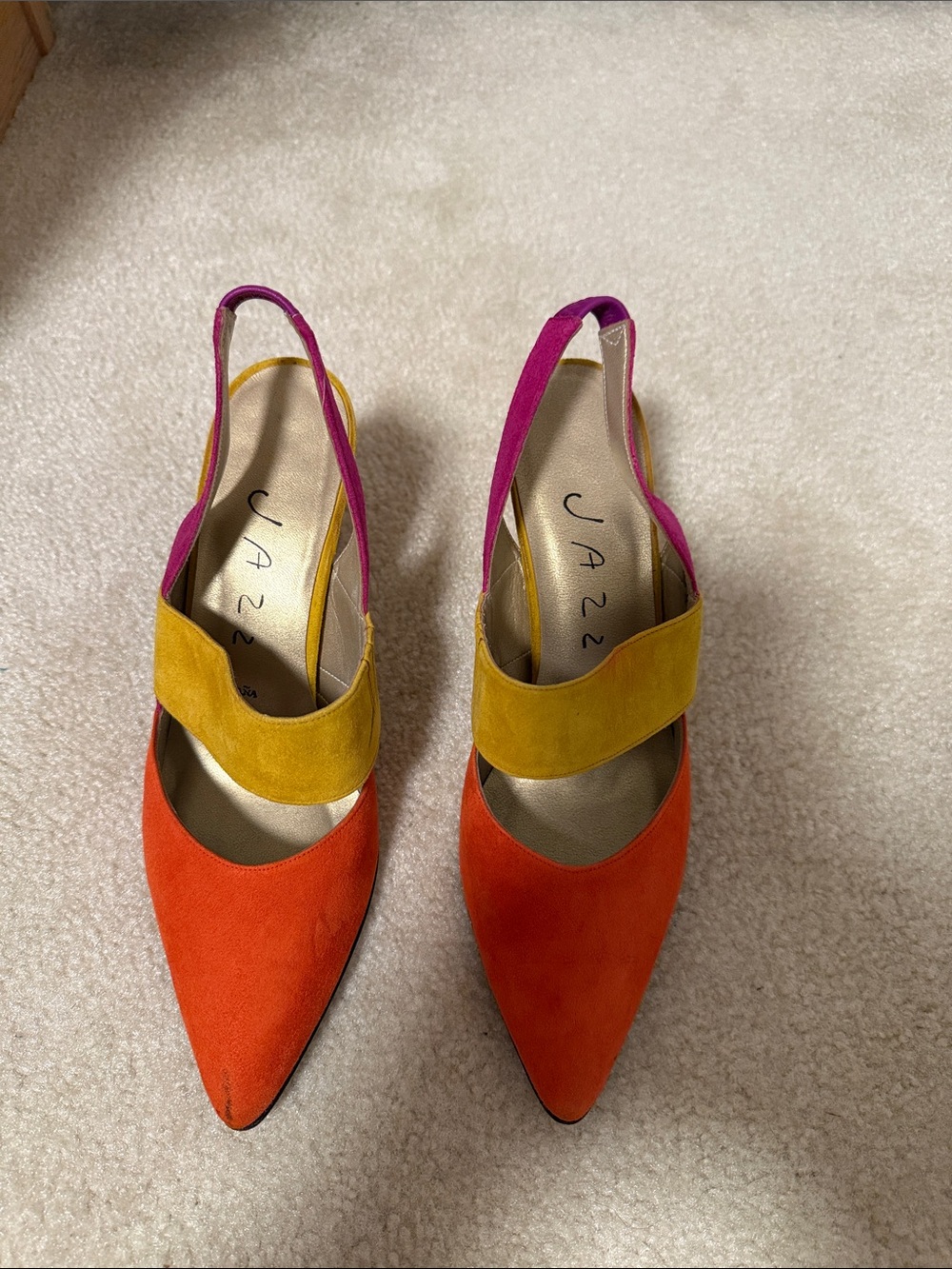 Gypsy Jazz Multicolor Suede Pointed Slingback Pumps - Orange/Yellow/Pink